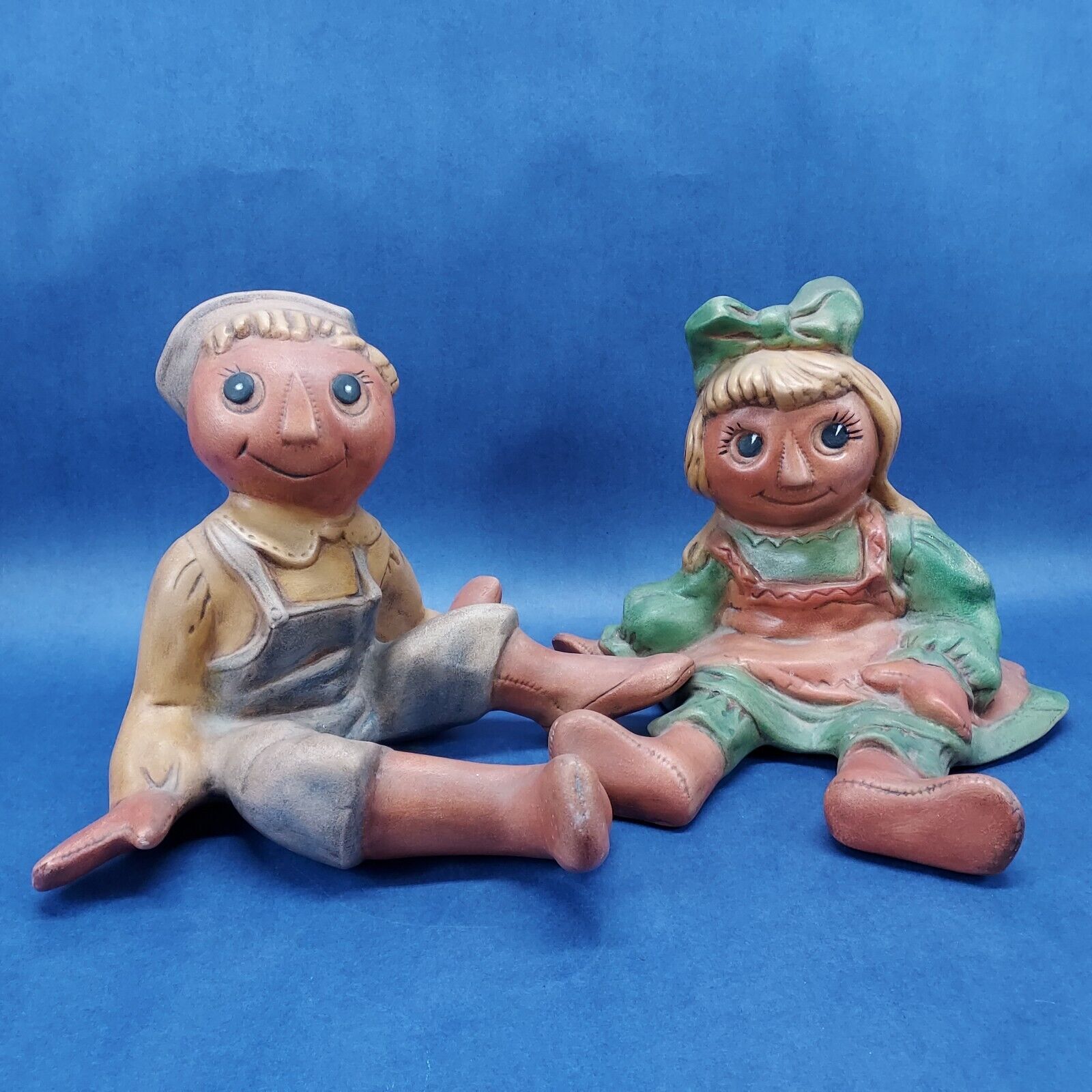 Vintage Ceramic Raggedy Ann & Andy Doll Shelf Sitters