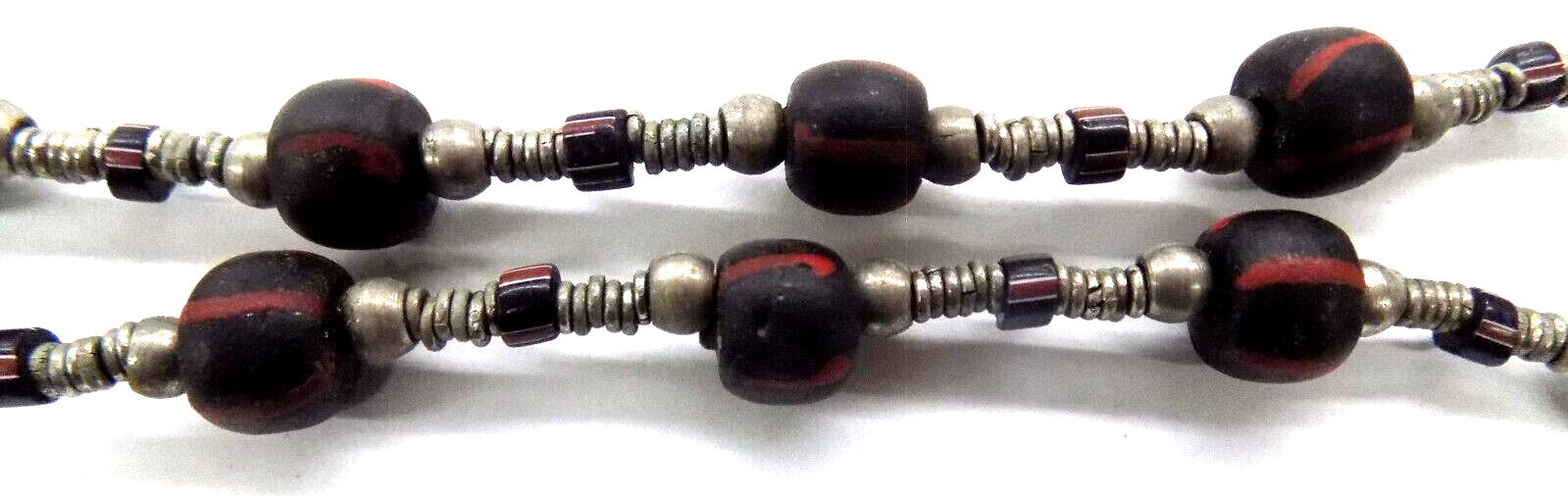 Fancy Strand OLD Mixed Glass W/ Silver  African Trade Beads  #23 Bin W91