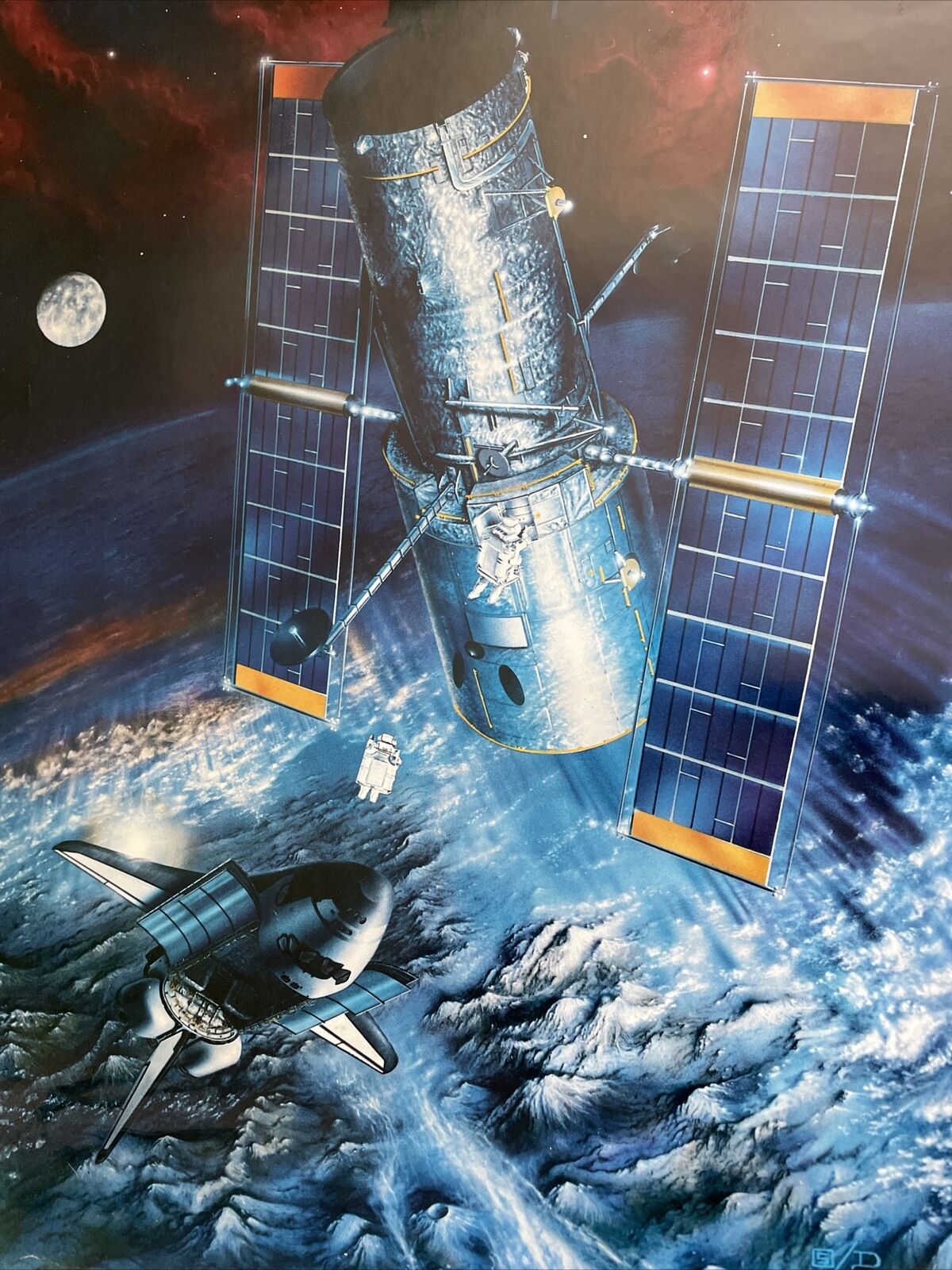 Vintage PERKIN ELMER NASA Hubble Space telescope astronauts Shuttle Poster 22x33