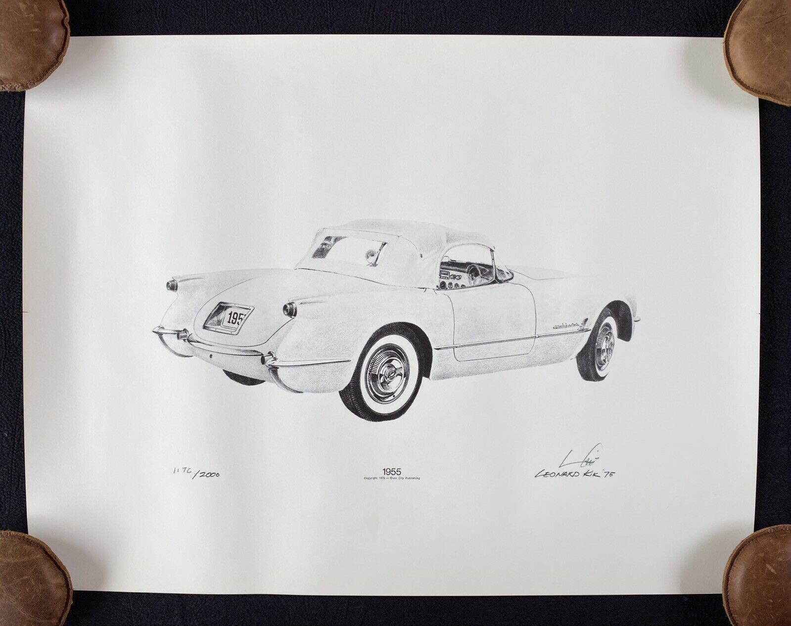 1955 Corvette Convertible Lithograph Print Kik Signed Ltd Ed 1176/2000