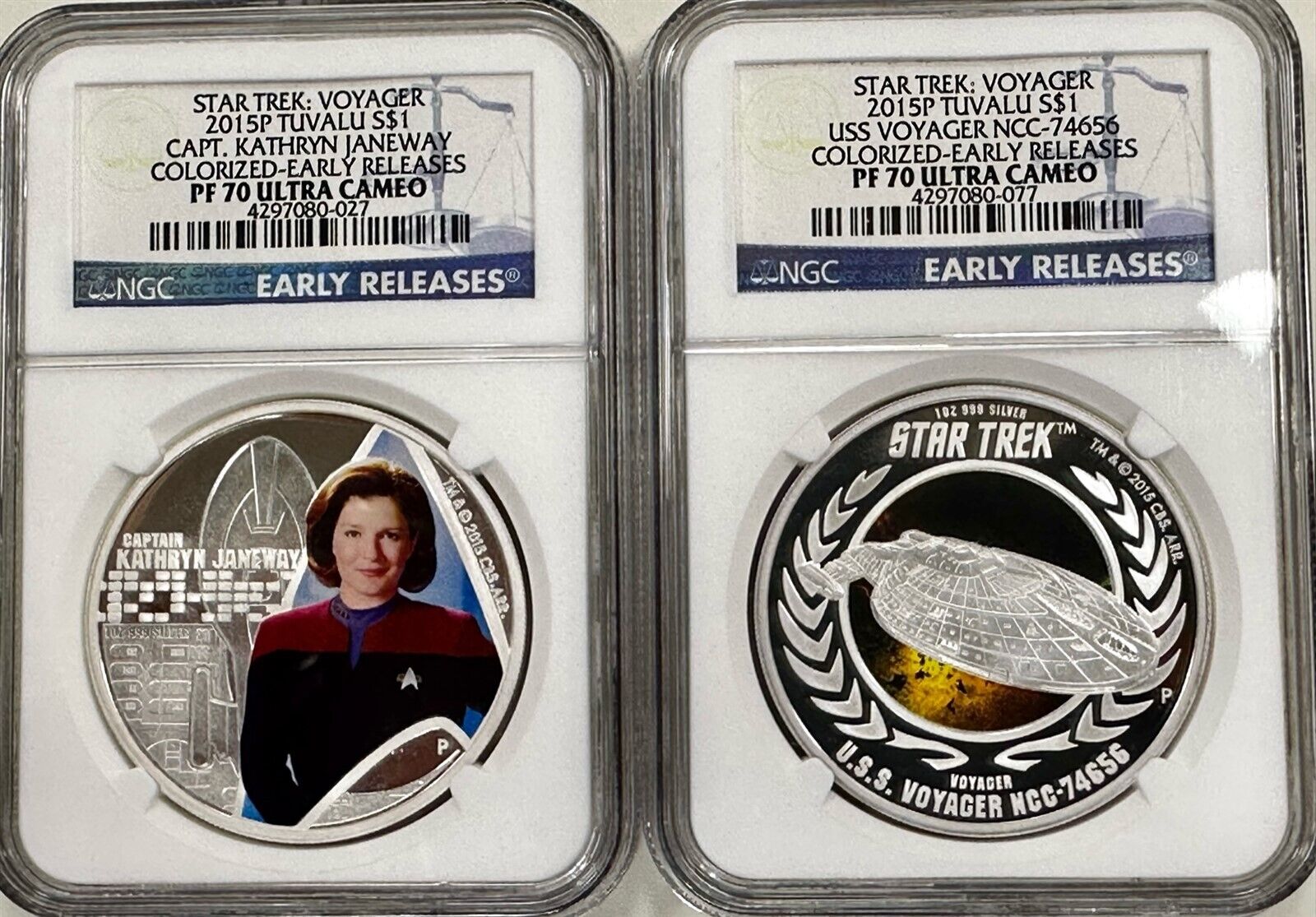 2015 P Tuvalu Star Trek Janeway Voyager Colorized NGC PF70 UC Early .999 Silver