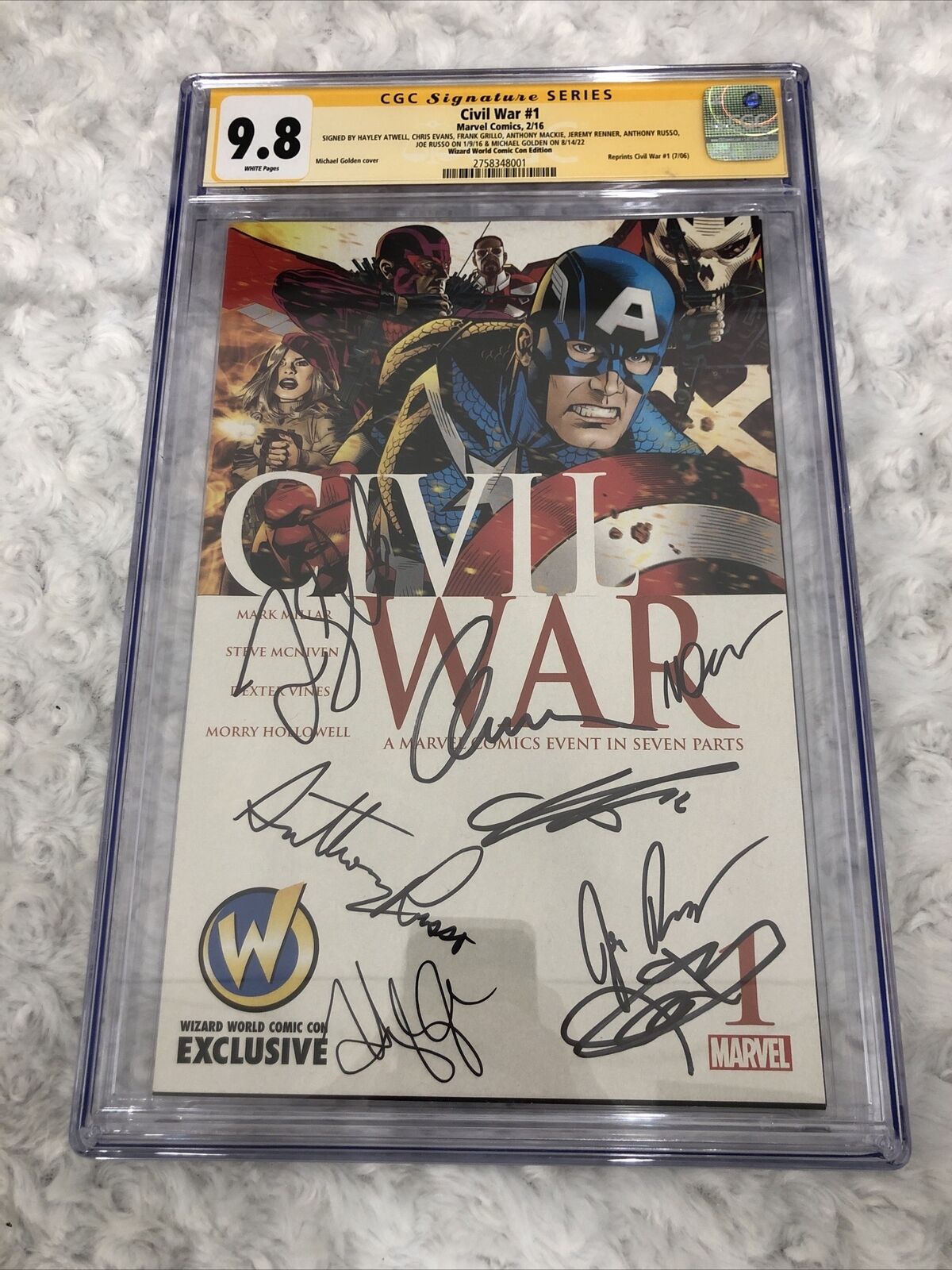 Civil War #1 WW CGC SS 9.8 Signed X 8 Chris Evans, Anthony Mackie, Jeremy Renner