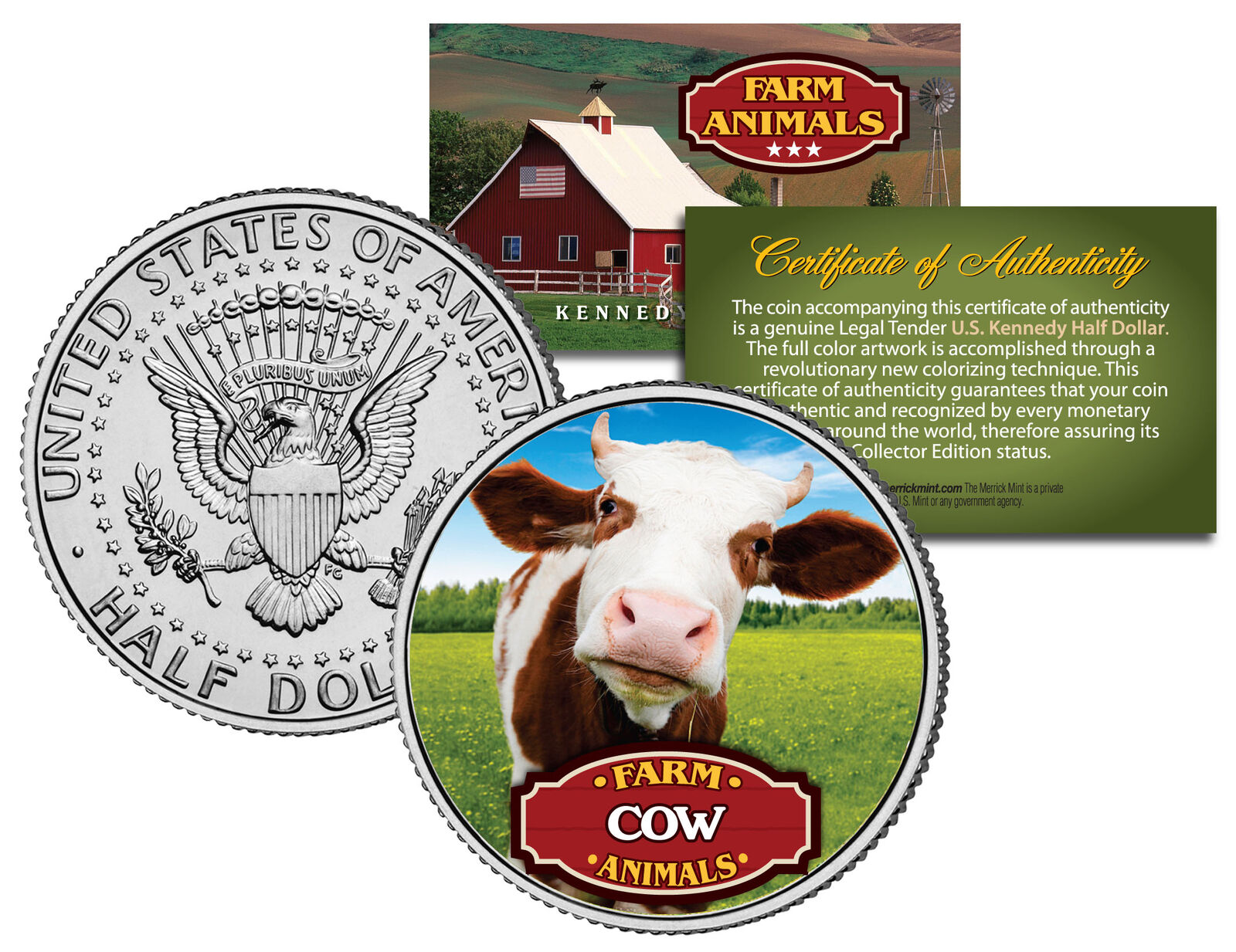 COW * Collectible Farm Animals * JFK Kennedy Half Dollar U.S. Colorized Coin