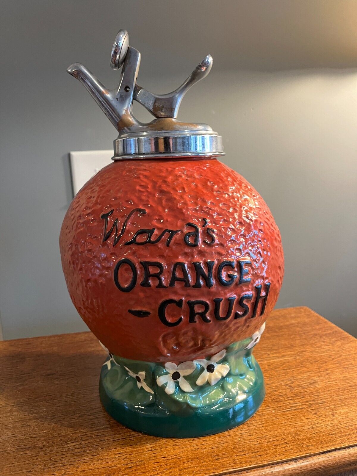 Antique Ward’s Orange Crush Porcelain Ceramic Syrup Dispenser c 1910