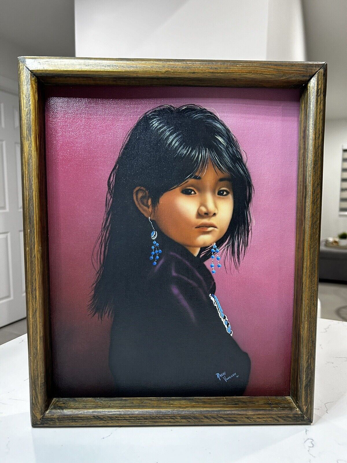 Navajo Girl Acrylic Airbrush Prison Painting Portrait Native American  2001 Ring