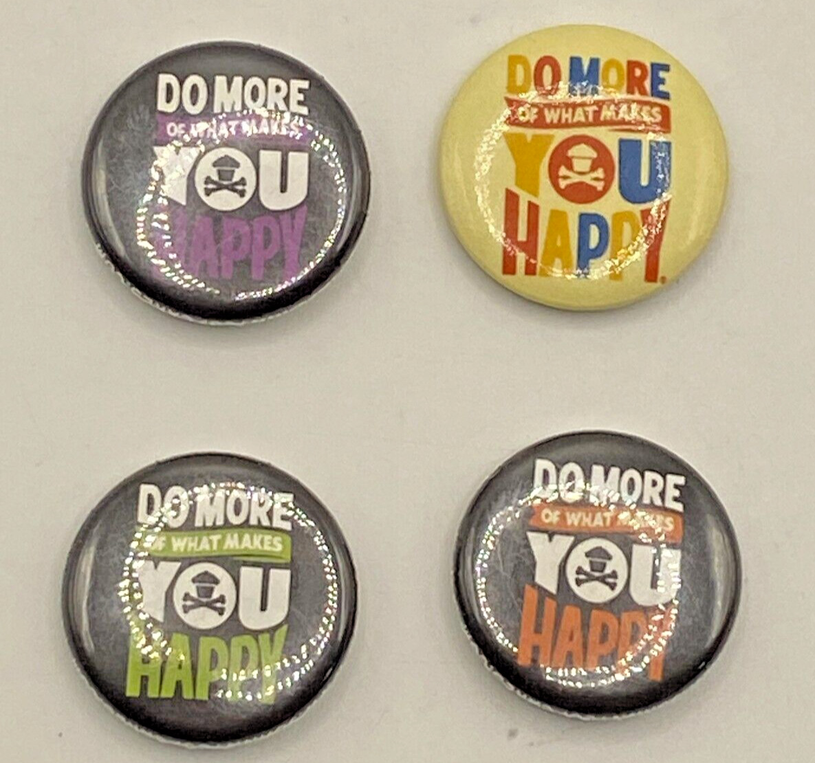 4 VINTAGE Johnny Cupcakes DO MORE OF WHAT MAKES YOU HAPPY PINS Boston