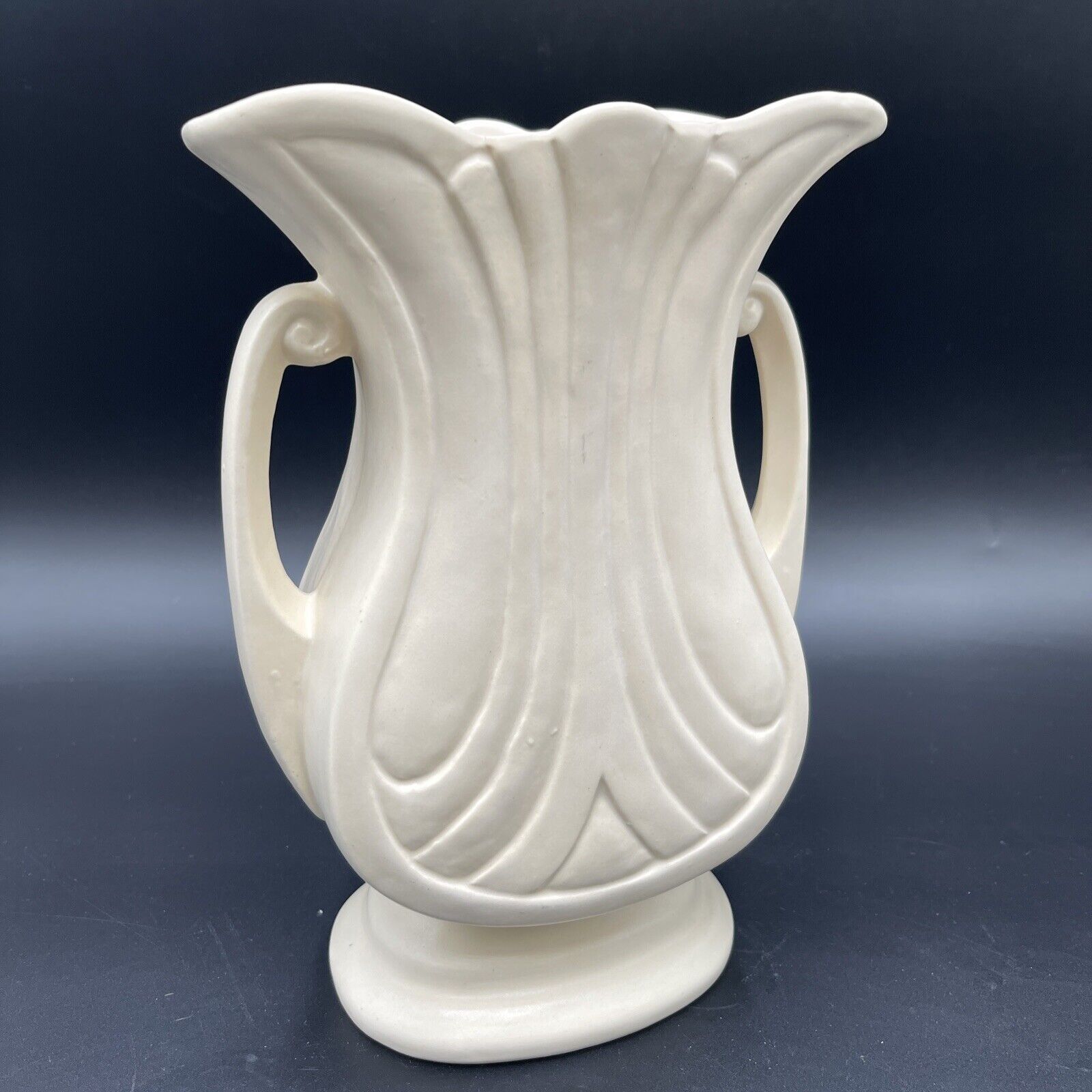 Vintage Hull Mardi Gras Vase No.48 Cream Ivory Matte Glaze Large Scalloped USA
