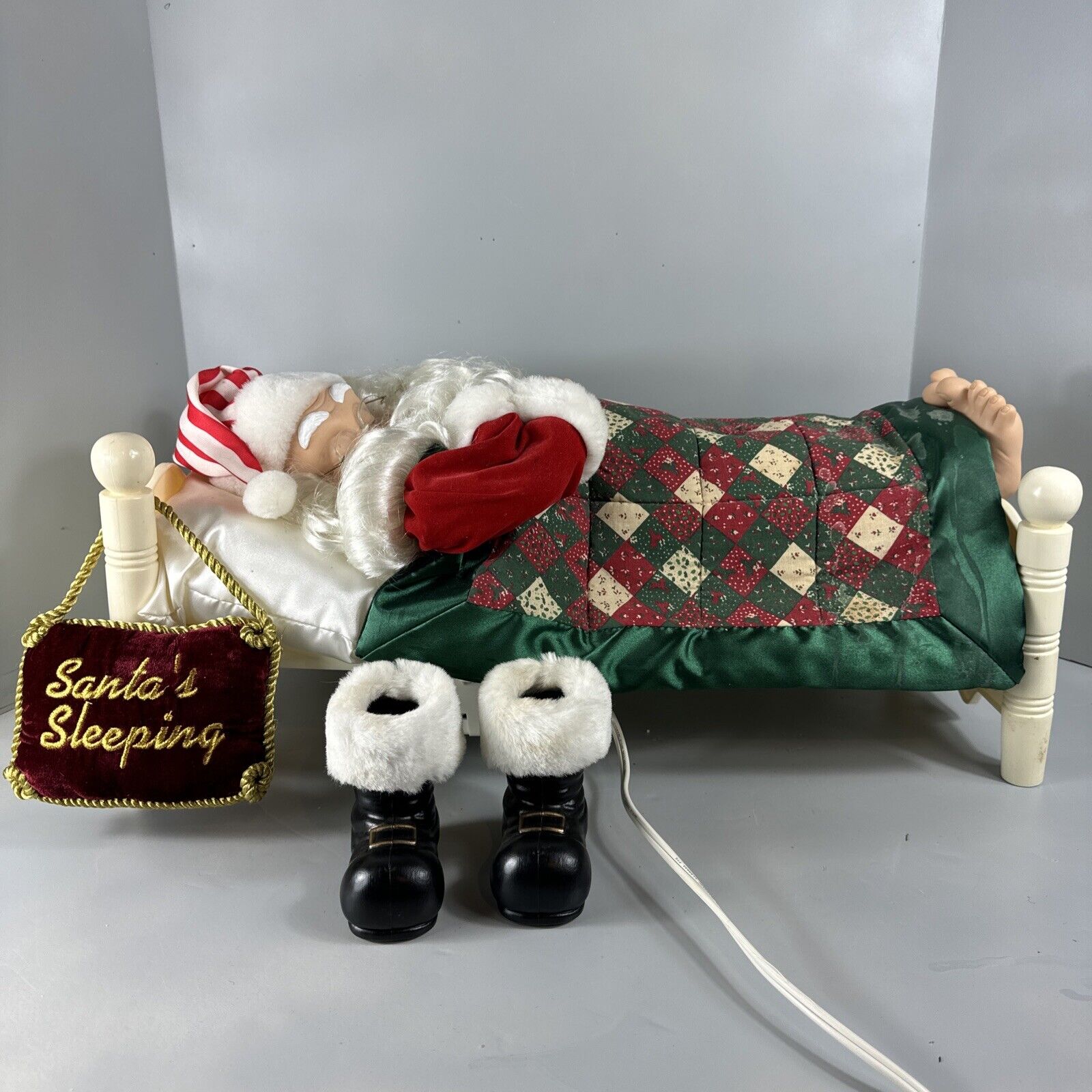 Vintage Telco Motion-ettes SLEEPING SANTA Animated Snoring Whistling In Bed
