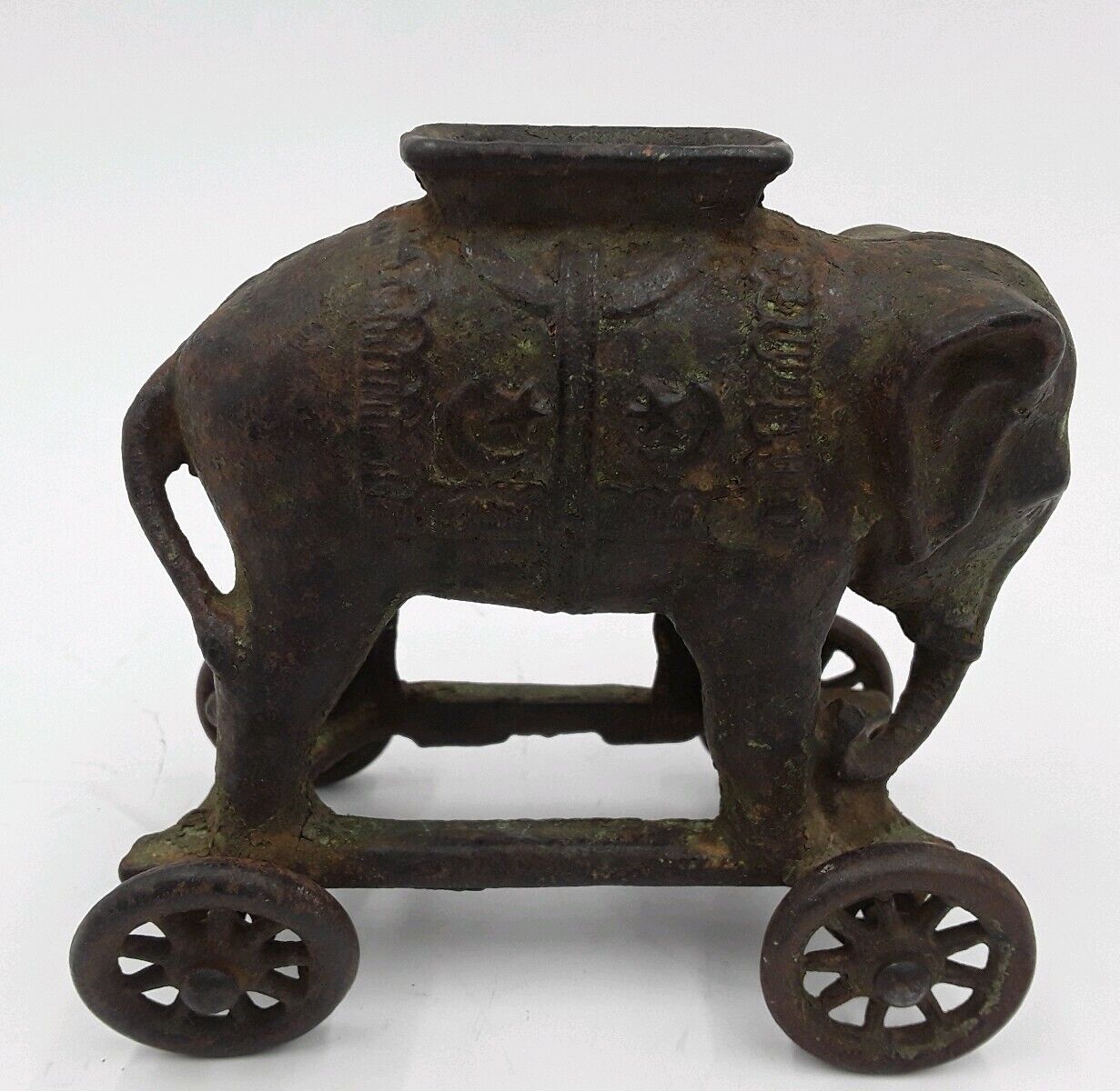  Figural Elephant Bank Cast Iron Elephant on Wheels Antique