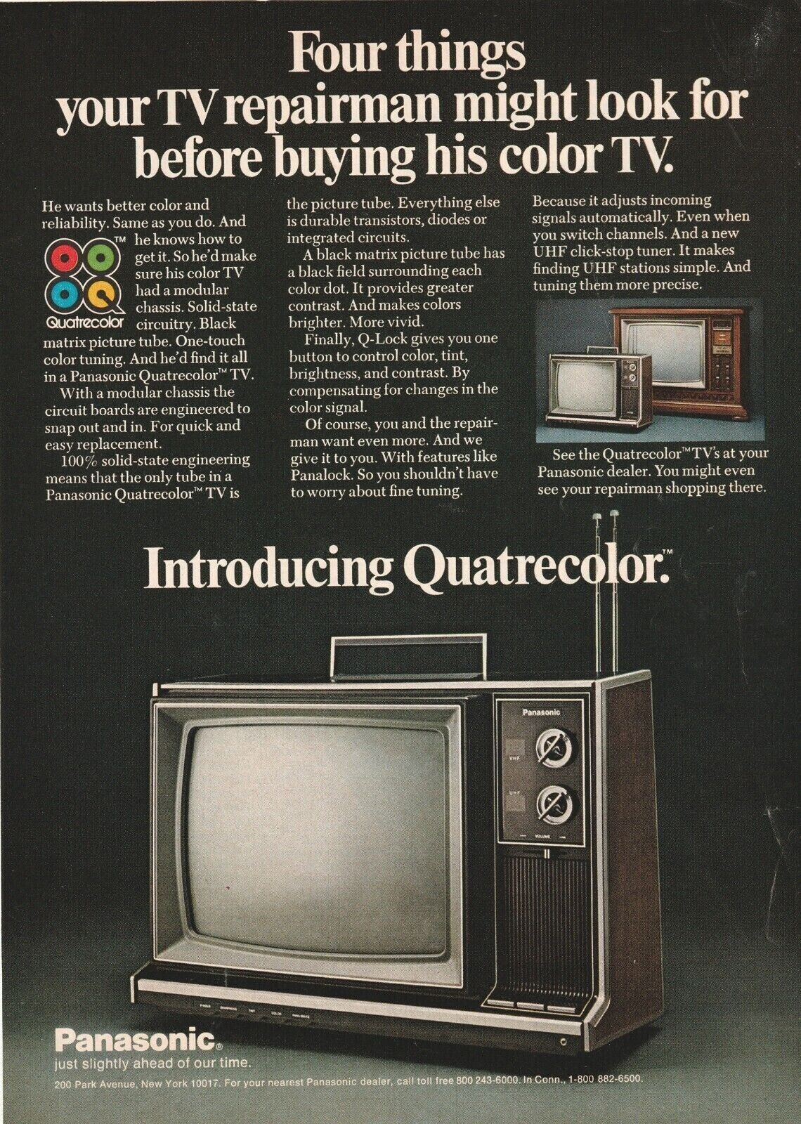 Panasonic TV Quatrecolor UHF Original Magazine 1972 Vintage Print Ad