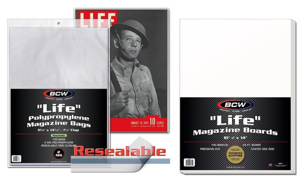 (50 Pack) BCW Life Magazine Bags (Resealable) and Life Magazine Boards