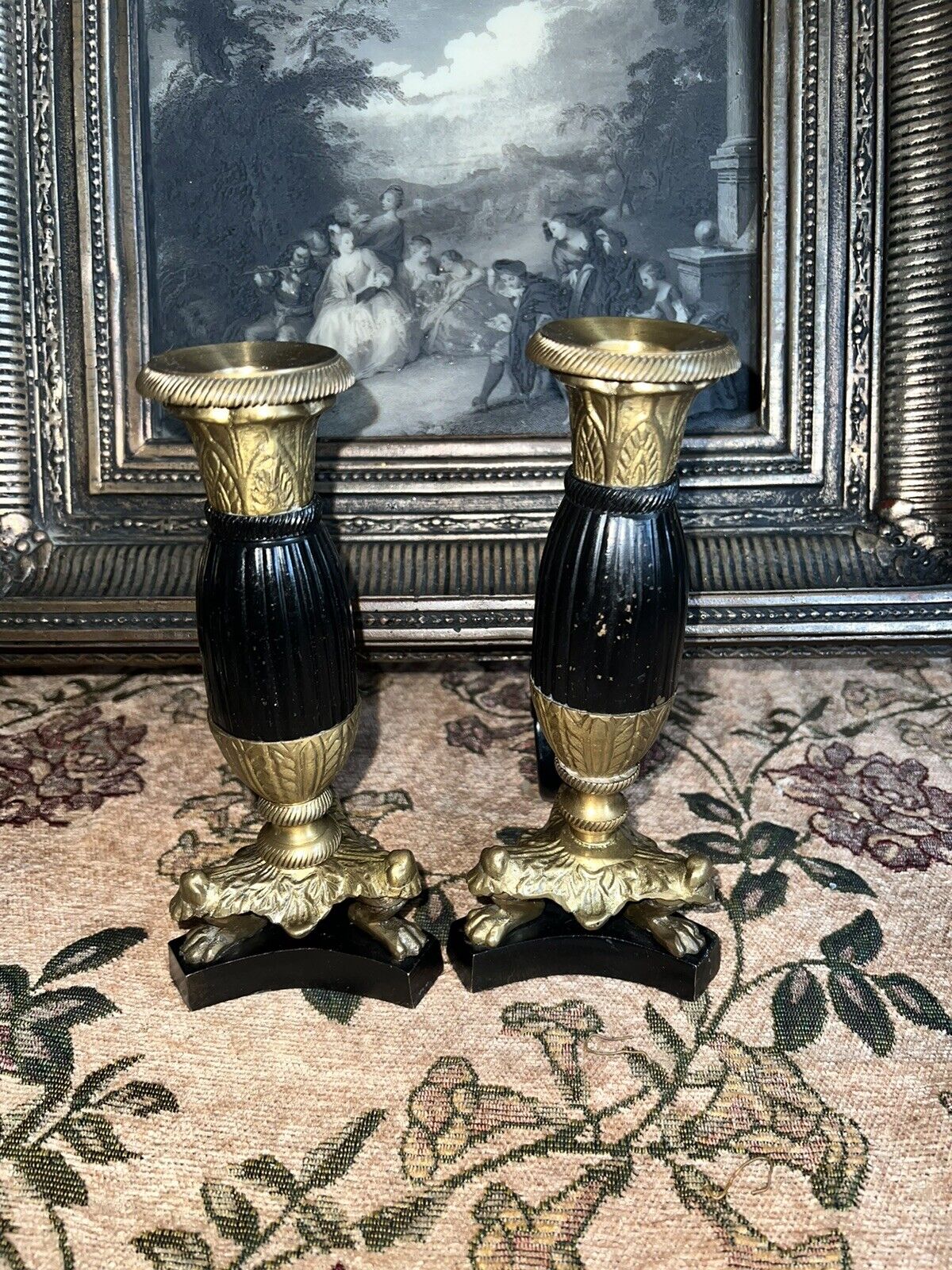 SUPERB PAIR OF FRENCH ANTIQUEEARLY CENTURY BRONZECANDLESTICKS 1820's
