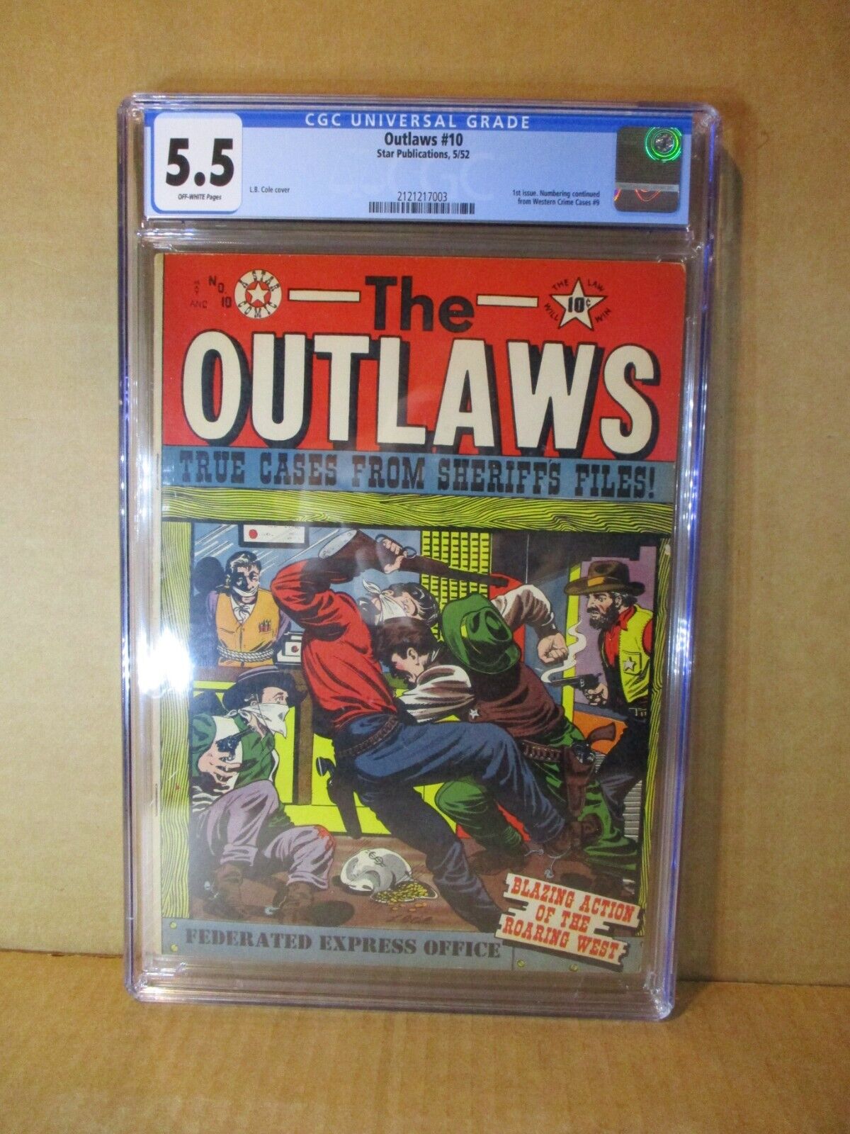 Outlaws 10 CGC 5.5 L.B. Cole Rare 1st Issue Western Comic Cowboys v Robbers Star