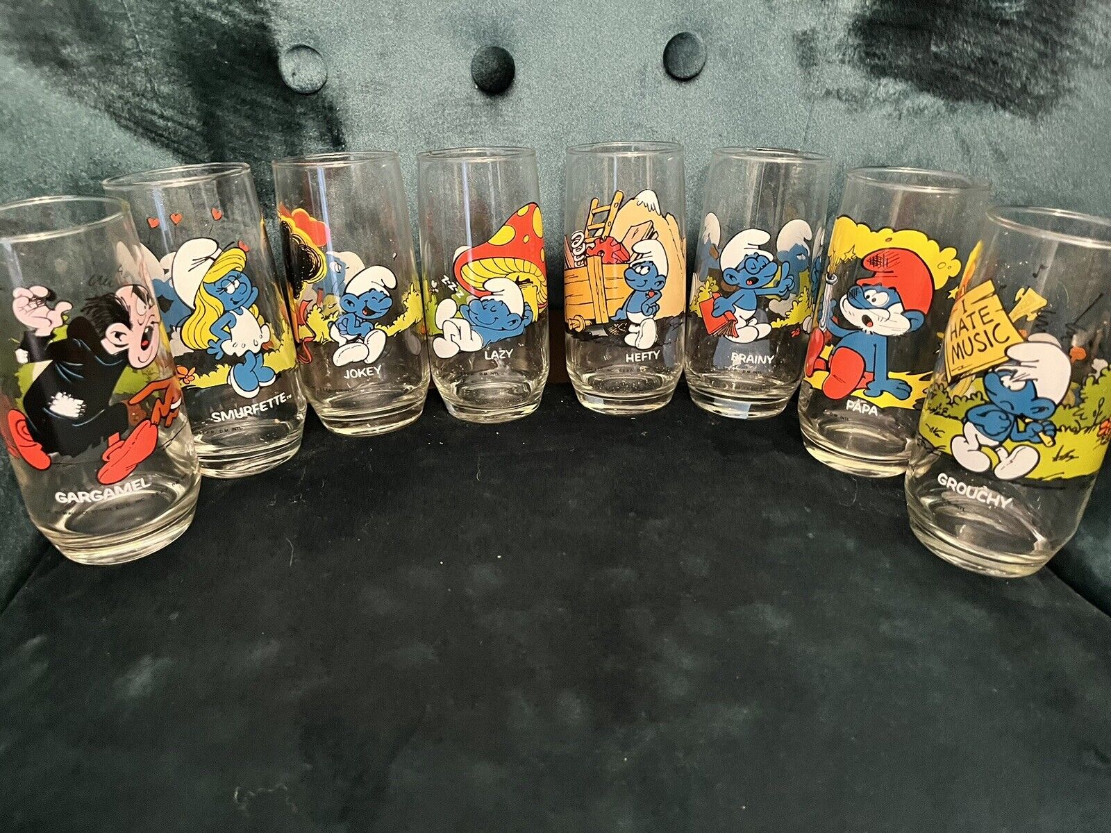 Vintage 1982 Smurfs Peyo Collectable Drinking Glasses Lot of 8