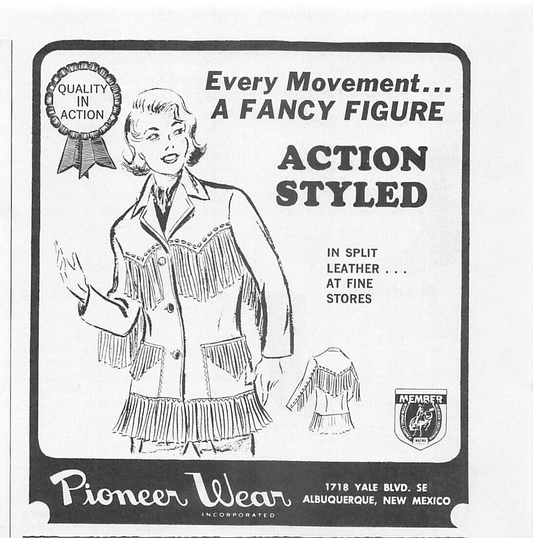 Pioneer Wear Fancy Figure Action Styled Cowboy Western Vintage Magazine Print Ad