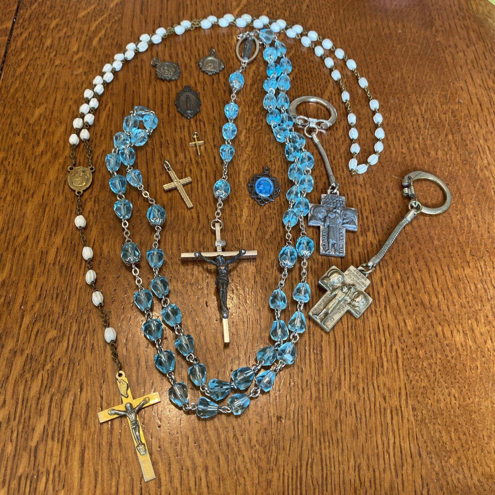 Fabulous Vintage Rosary Cross And Medallion Lot Antique Crystal