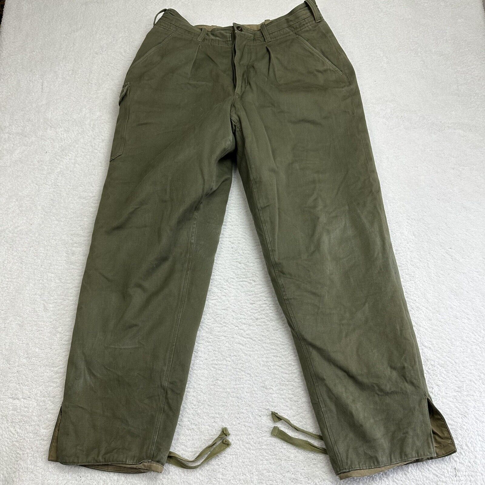 Vintage US Military Trousers Size 32x29 Quilt Lined Insulated Green 40s 50s