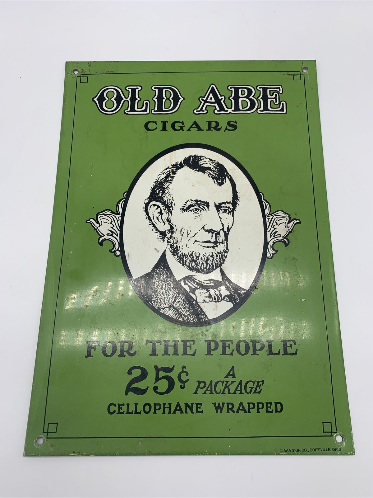 Old Abe Cigars For The People 25¢ A Package M AAA Sign Co. Coitsville OH