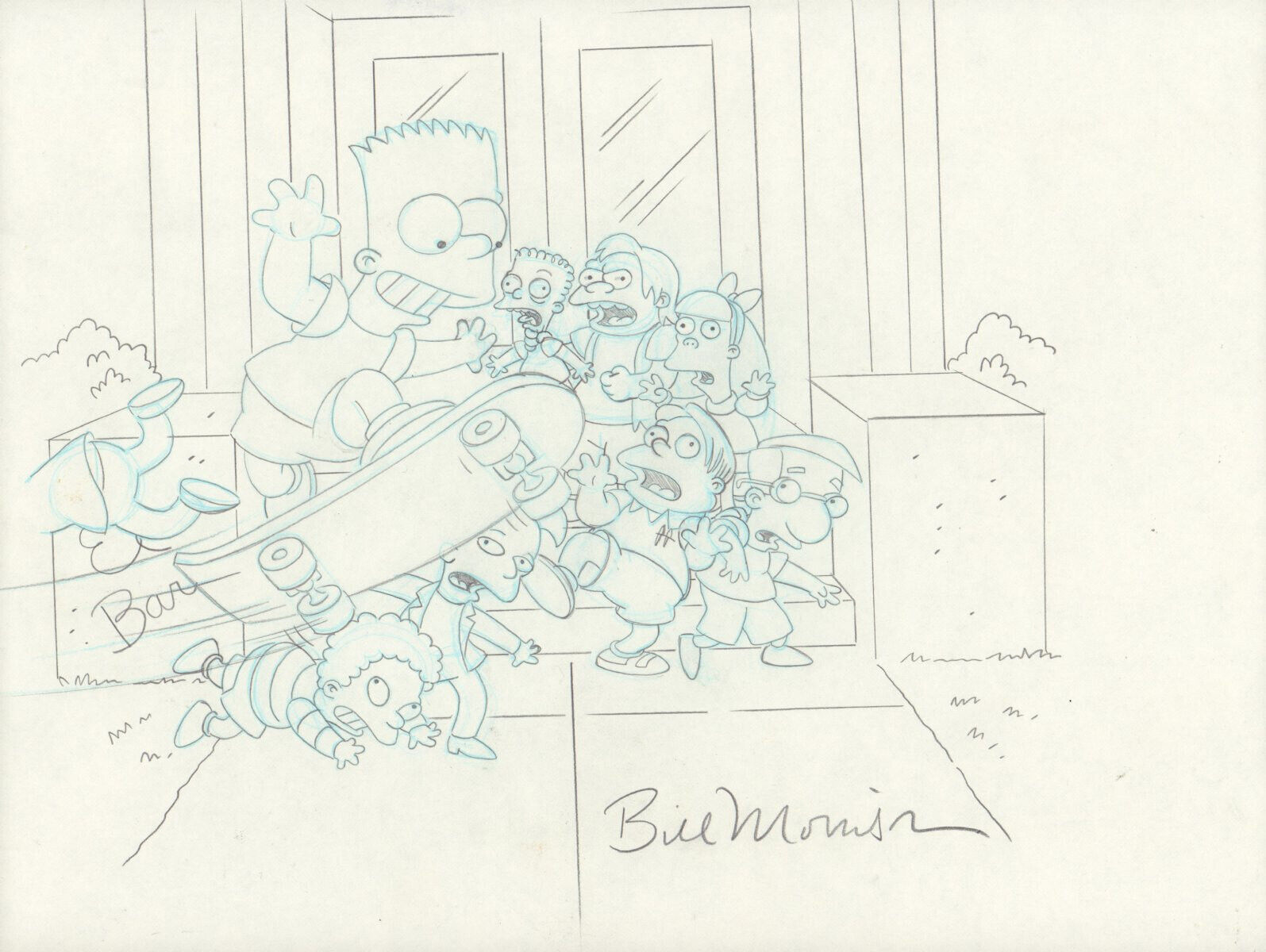 The Simpsons Bart Skateboarding Outside School Class VHS art by Bill Morrison