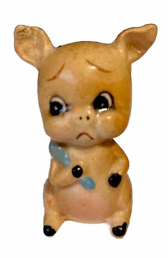 Vtg JOSEF ORIGINALS One Sad Little Piggy Going To Market Mini Ceramic Figurine