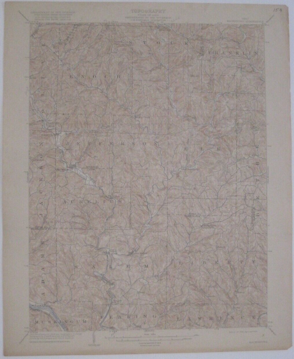 Original 1905 USGS Topo Map MACKSBURG Washington County Ohio Steamboat Route RRs