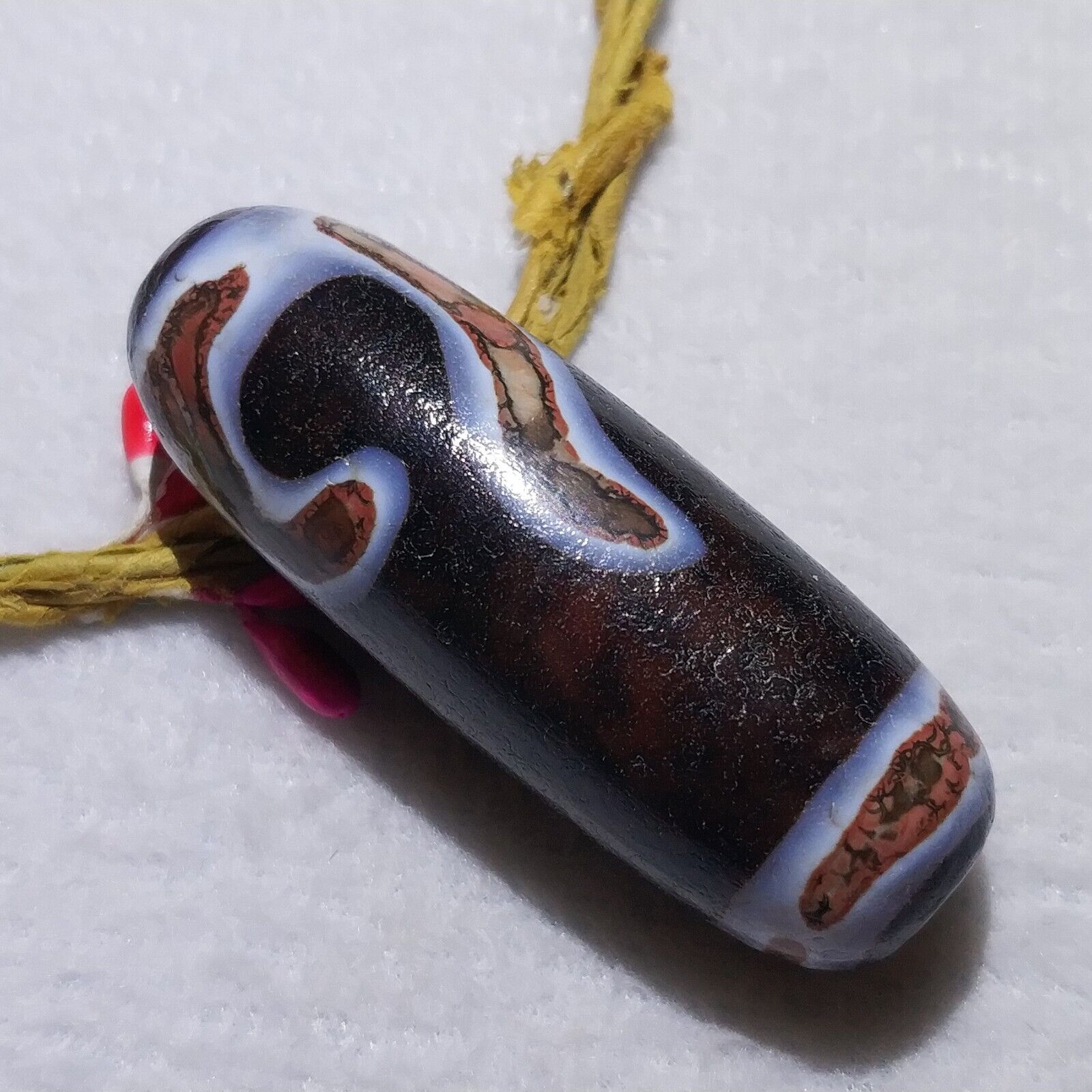 Antique Magic Old Tibetan Agate *2 Ruyi Dragon Hook* Amulet Dzi Bead B0729