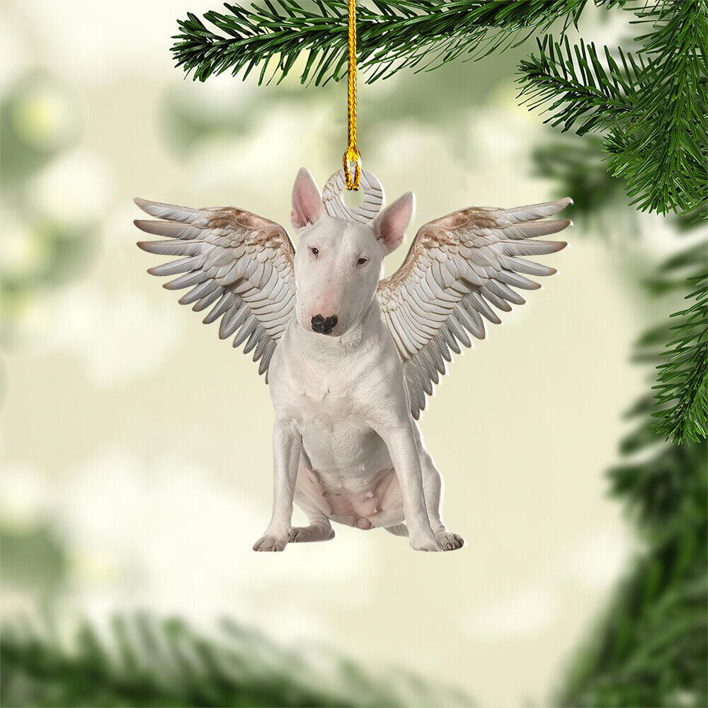 Personalized White Bull Terrier Dog Sleeping Angel Ornament, Stafford Dog Angel
