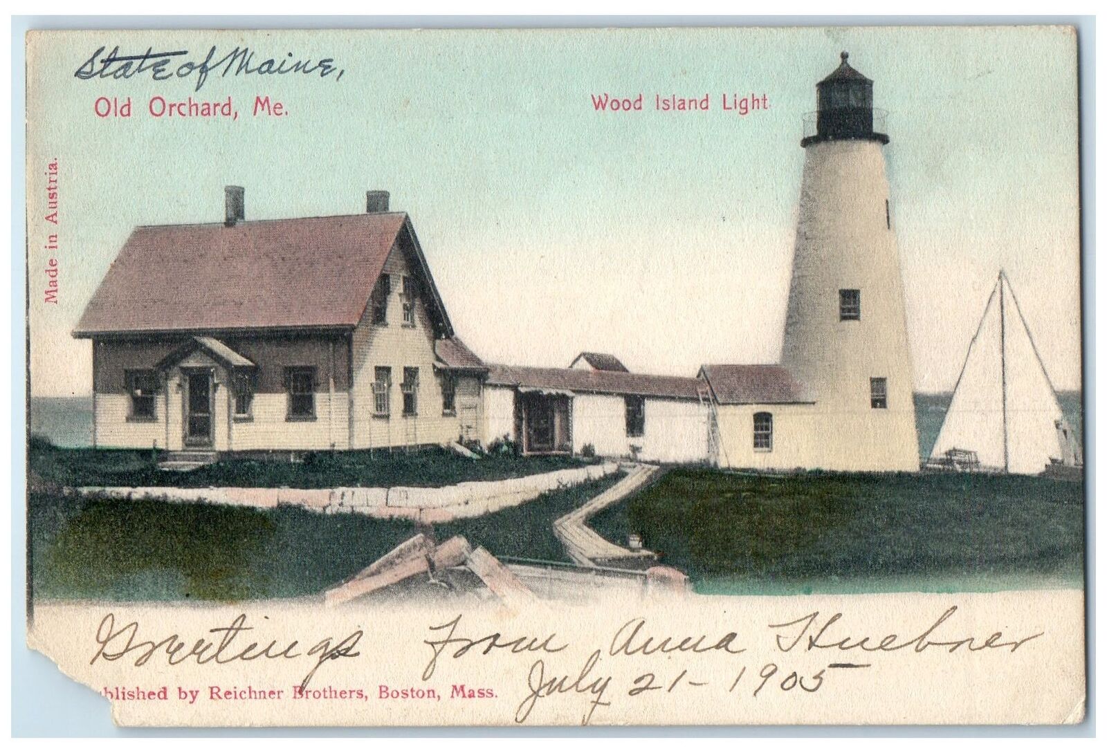 1905 Wood Island Light House Old Building View Orchard Maine ME Antique Postcard
