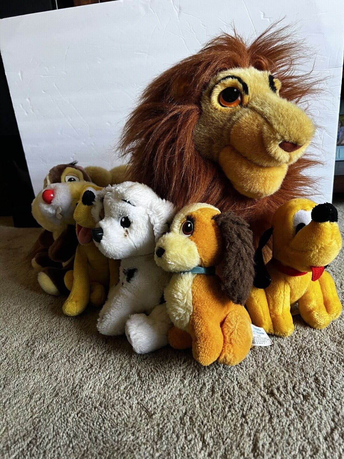 Lot 6 Vintage 90'S Disney Plush Pluto, Lion King, Lady, Chip, Dalmation