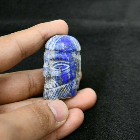 A Very Lovely Ancient Lapis Lazuli Bearded Idol Head from Afghanistan