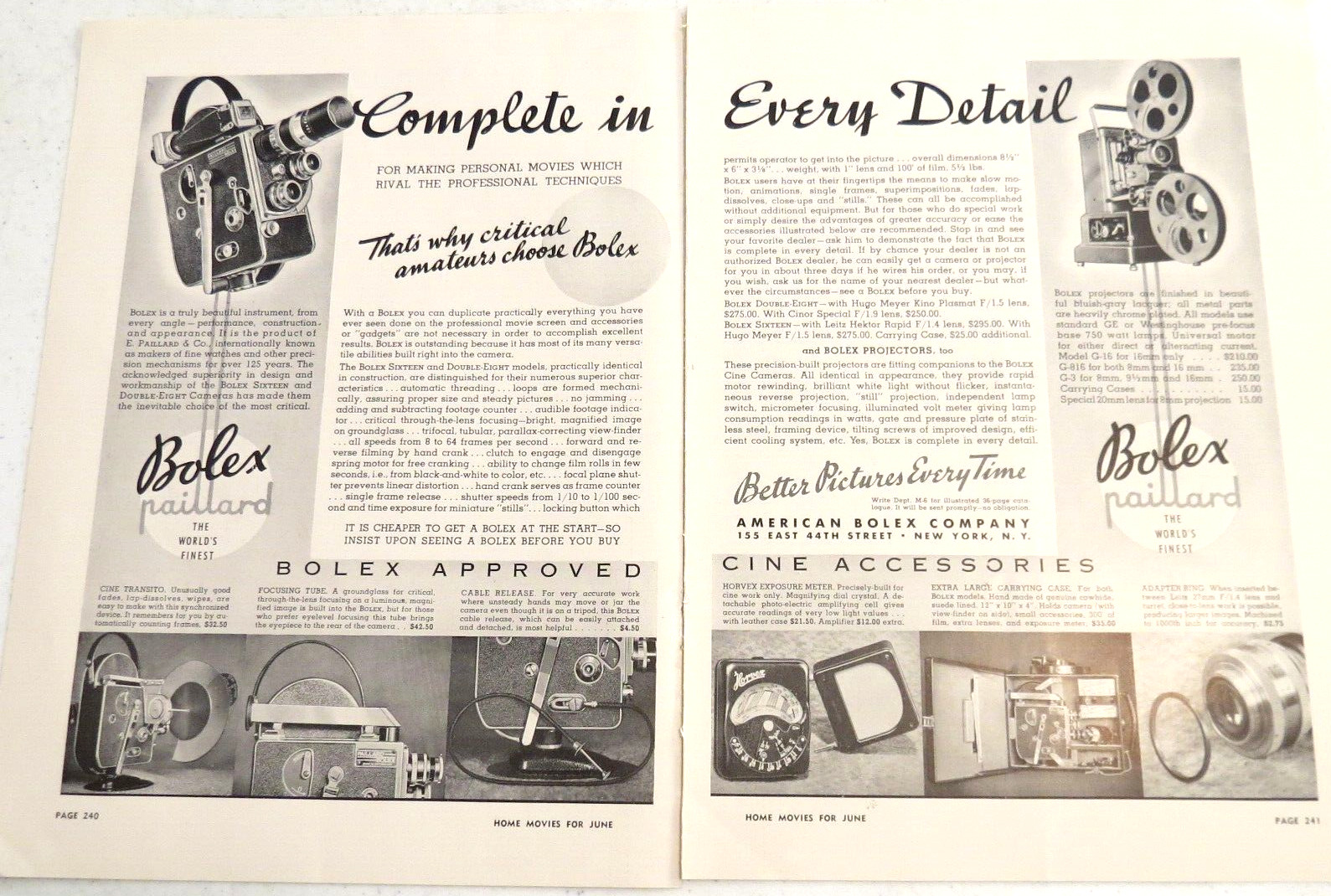 1939 Print Ad Bolex Paillard Movie Camera Projector Cine Accessories Photography