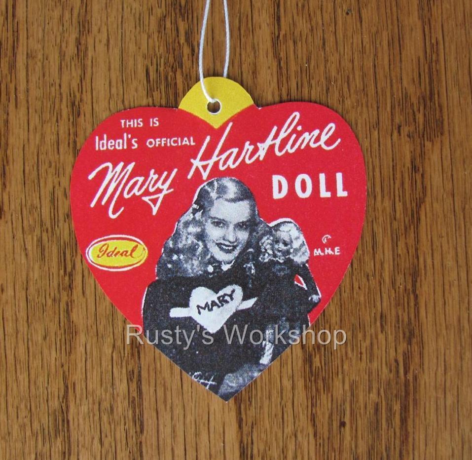1950's Ideal MARY HARTLINE doll WRIST hang TAG 2 sided (Repro)