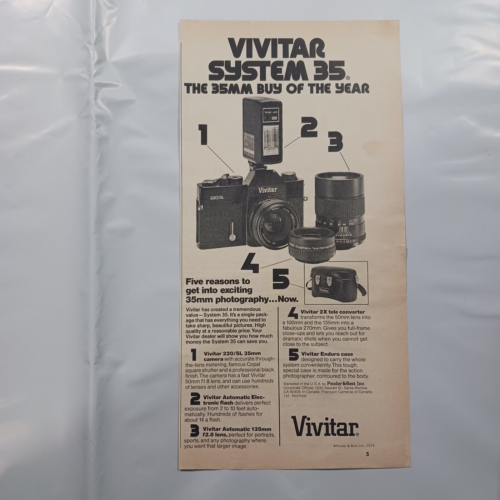 1976 VIVITAR SYSTEM 35 CAMERA THE 35MM BUY OF THE YEAR PRINT AD
