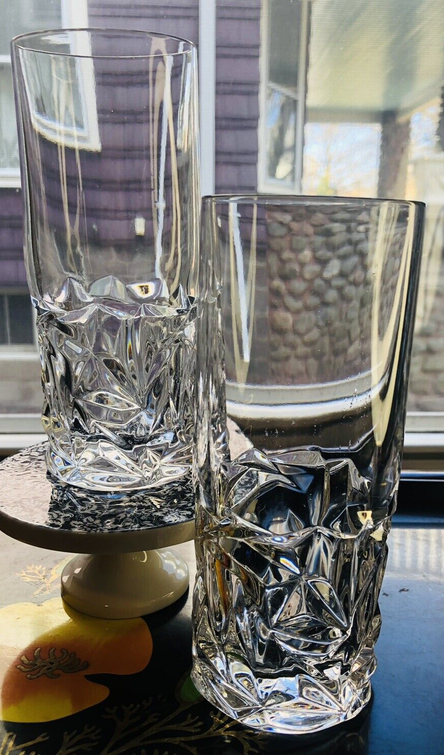 1980\'s Mid Century Tiffany Co Rock Cut Highball Glass Crystal Barware Set Of 2
