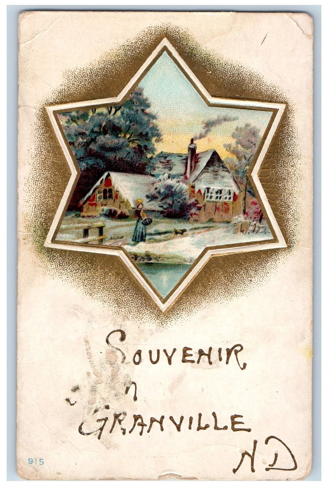 Granville North Dakota Postcard Souvenir Embossed Star House Scene 1914 Antique