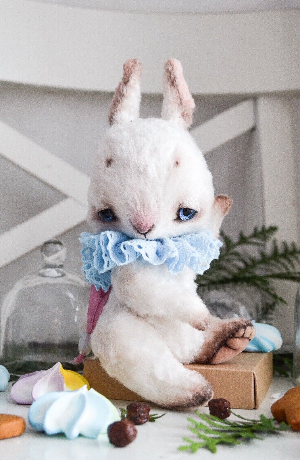 OAAK  White Bunny Rabbit Hare Collector Artist Animal Soft Sculpture Plush Toy