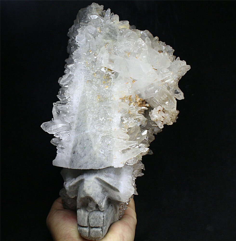 Unique 5.84 lb Natural Clear Quartz Crystal Cluster Point CARVED Skull Face