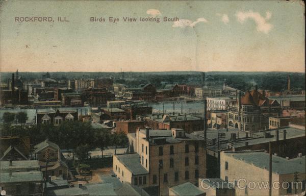 1909 Rockford,IL Birds Eye View looking South Winnebago County Illinois Postcard