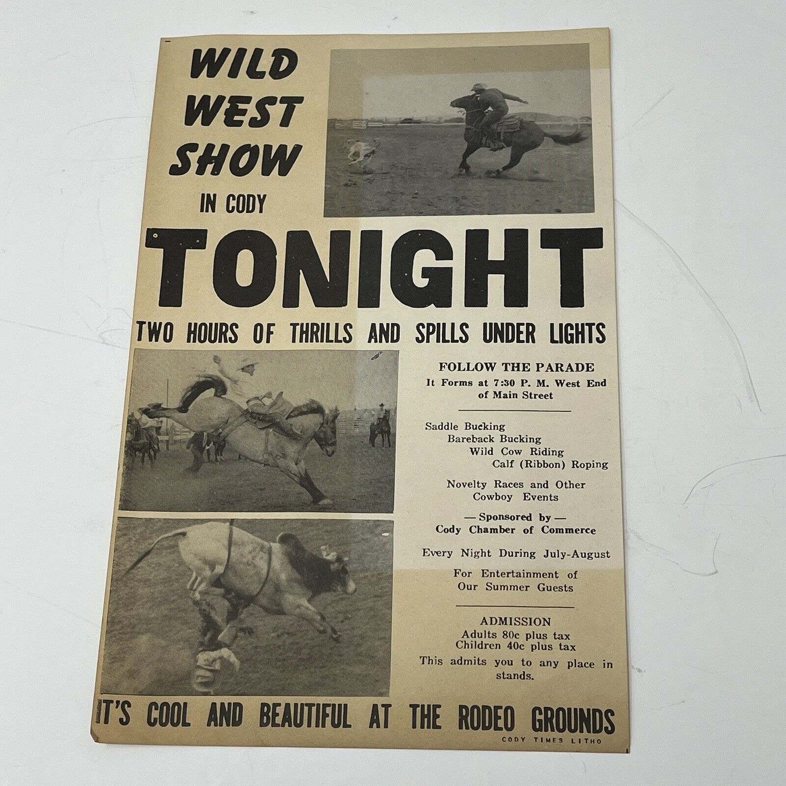 1940\'s 1950\'s Wild West Show Cody WY Rodeo Advertising Flyer Sign Small Poster
