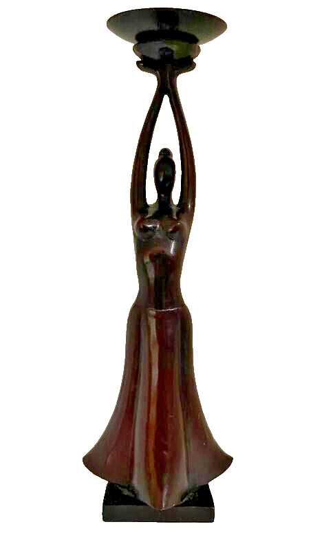 Beautiful Vintage Statuesque Native Woman Solid Figurine Candle Holder. 11.75” T
