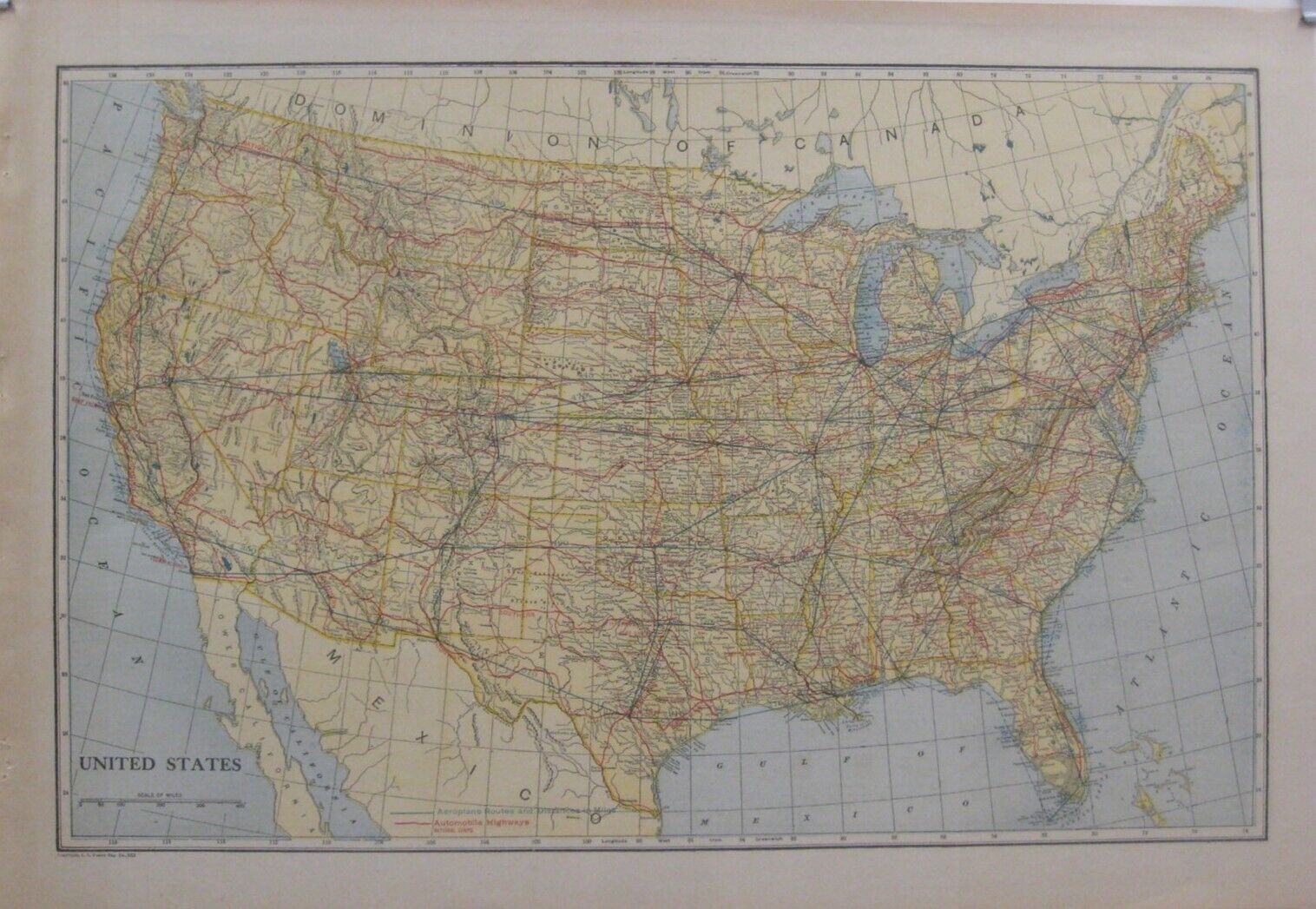 Original 1921 NAMED TRAILS Road Map UNITED STATES Airplane Routes National Camps