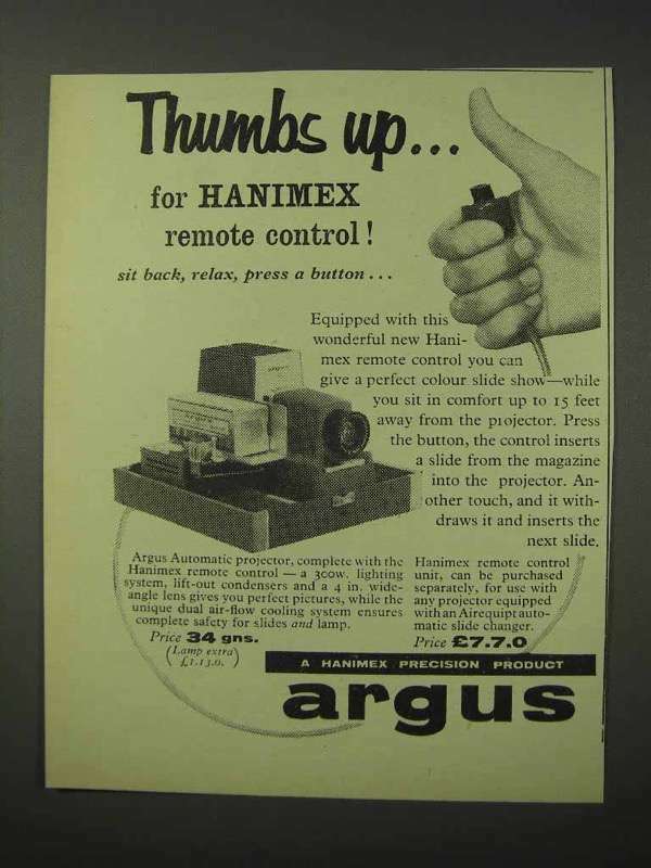 1958 Argus Hanimex Slide Remote Control Ad