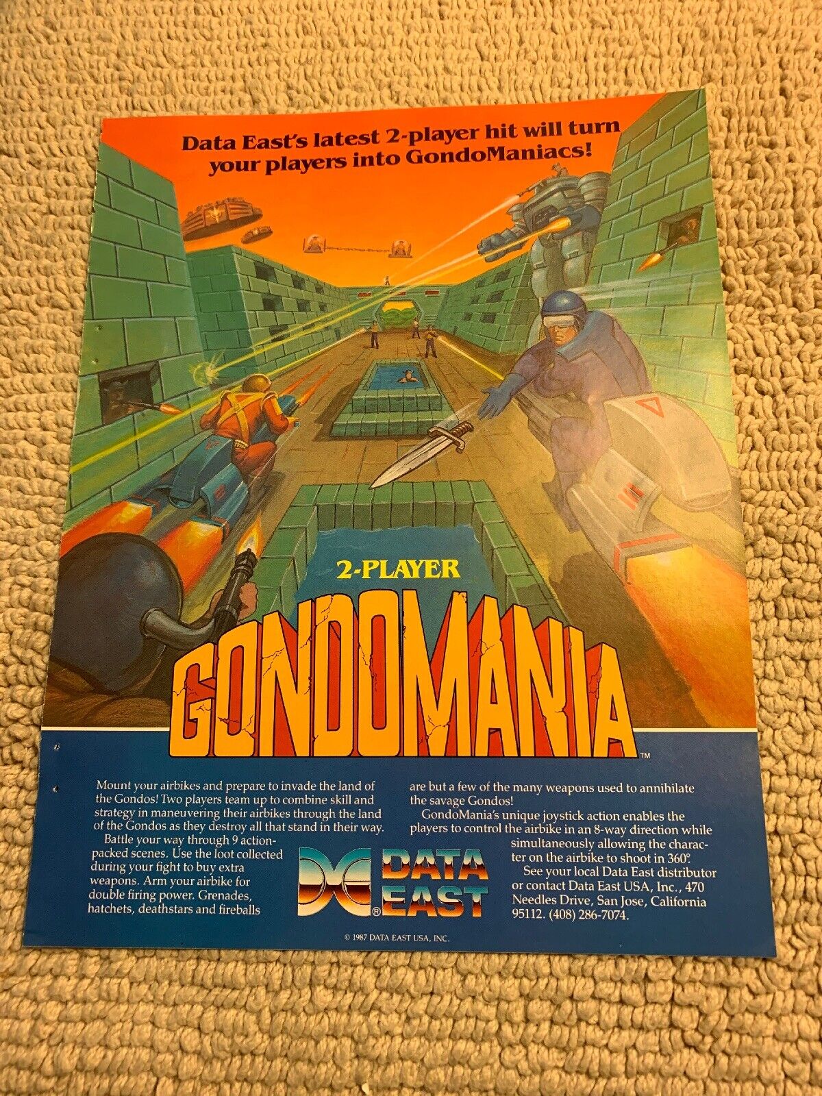 Original 11- 8\'\' Gondomania No Caption Data East arcade  video game AD FLYER