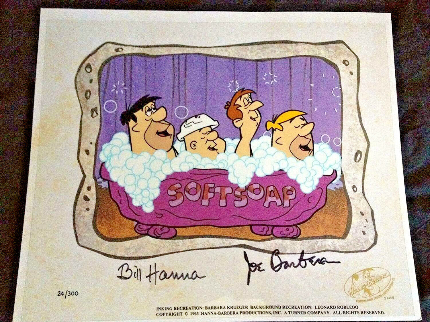 Flintstones Cel Hanna Barbera Signed Soft Soap Animation Cell