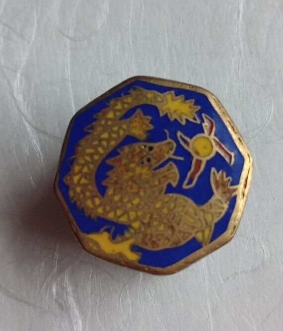 VINTAGE/ESTATE Chinese Cloisonné Octagonal Trinket Box Cobalt Blue, Gold Dragons