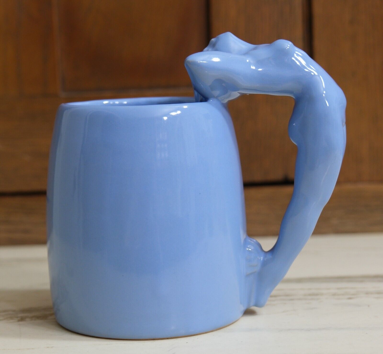 Vtg 1940's 1950's Nude Naked Woman Figural Handle Blue Mug Catalina Pottery ?