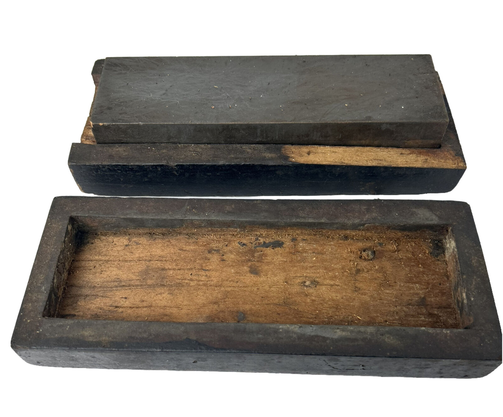 Antique Razor Knife Sharpening Stone Hone Oilstone Tool Wooden Handmade Box