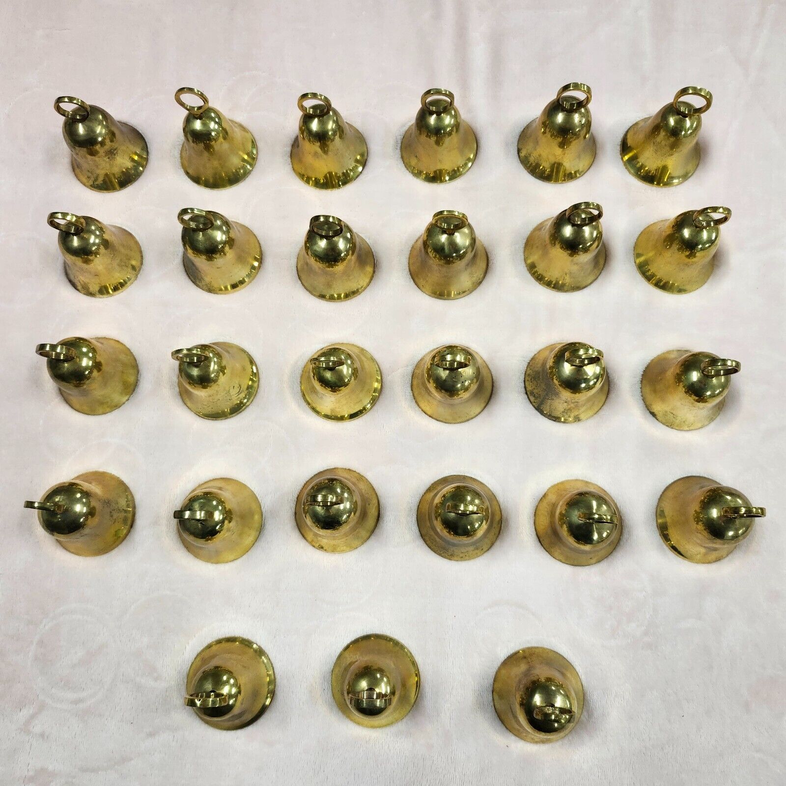 VINTAGE USED UNMARKED LOT of 28 Brass Bells approximate sizes 2 3/4\