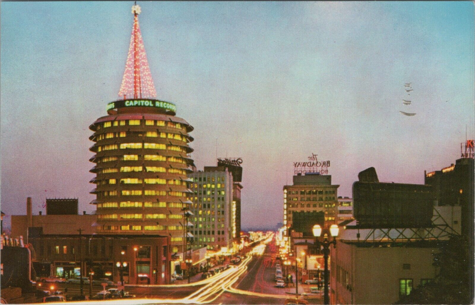 c1950s Capitol Records Los Angeles Hollywood California night view Teich B609