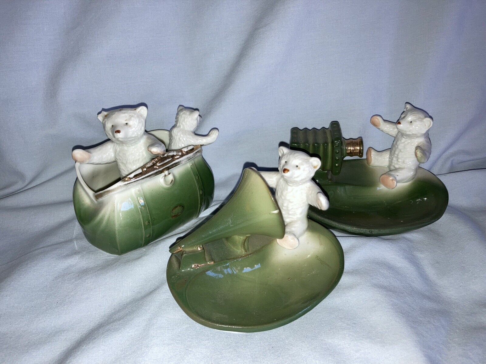 RARE Set of 3 Antique German Victorian Porcelain Bears